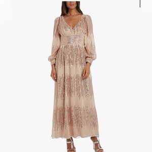 R&M Richard Elegant Sequin Maxi Dress in Blush